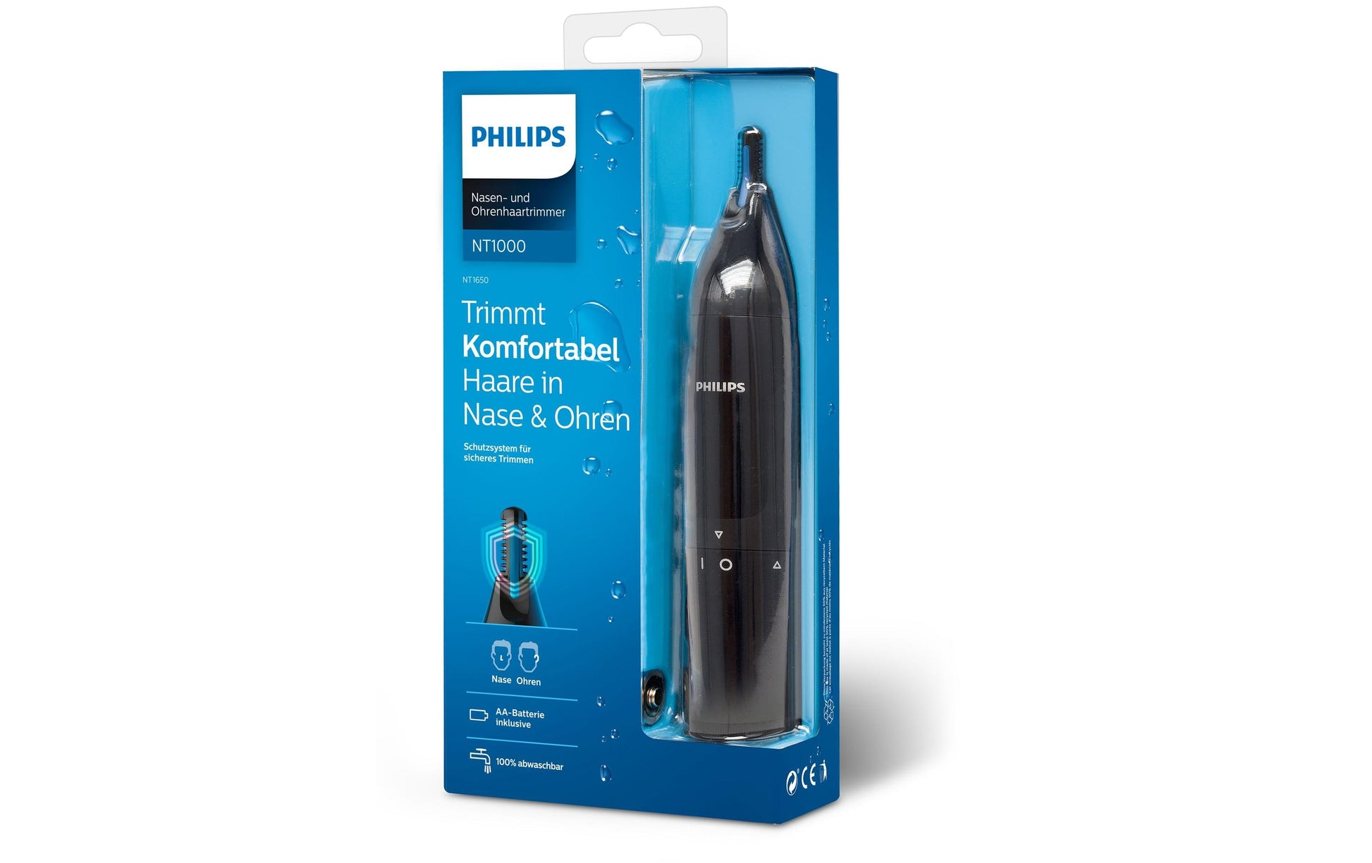 Philips Nasen- & Ohrenhaartrimmer NT1650/16 Serie 1000 – batteriebetrieben (AA), waschbar, schwarz