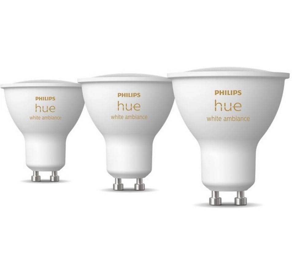 Philips Hue LED-Leuchtmittel GU10 3er-Pack – 4,2 W dimmbar, 400 lm, 2200–6500 K, für Bluetooth/Zigbee