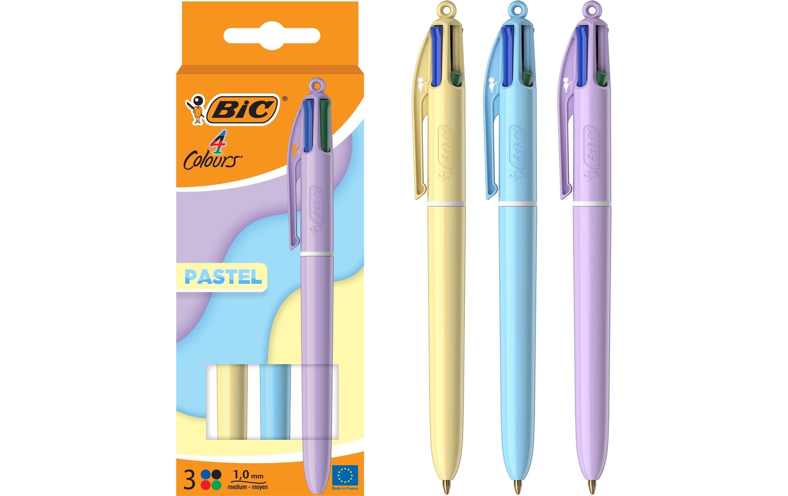 BIC 4 Colours Pastel Multifunktions-Kugelschreiber – 4 Farben, Spitze 0,4 mm, nachfüllbar, 3er Pack