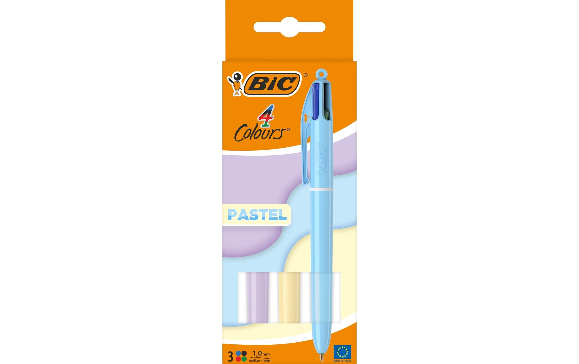 BIC 4 Colours Pastel Multifunktions-Kugelschreiber – 4 Farben, Spitze 0,4 mm, nachfüllbar, 3er Pack