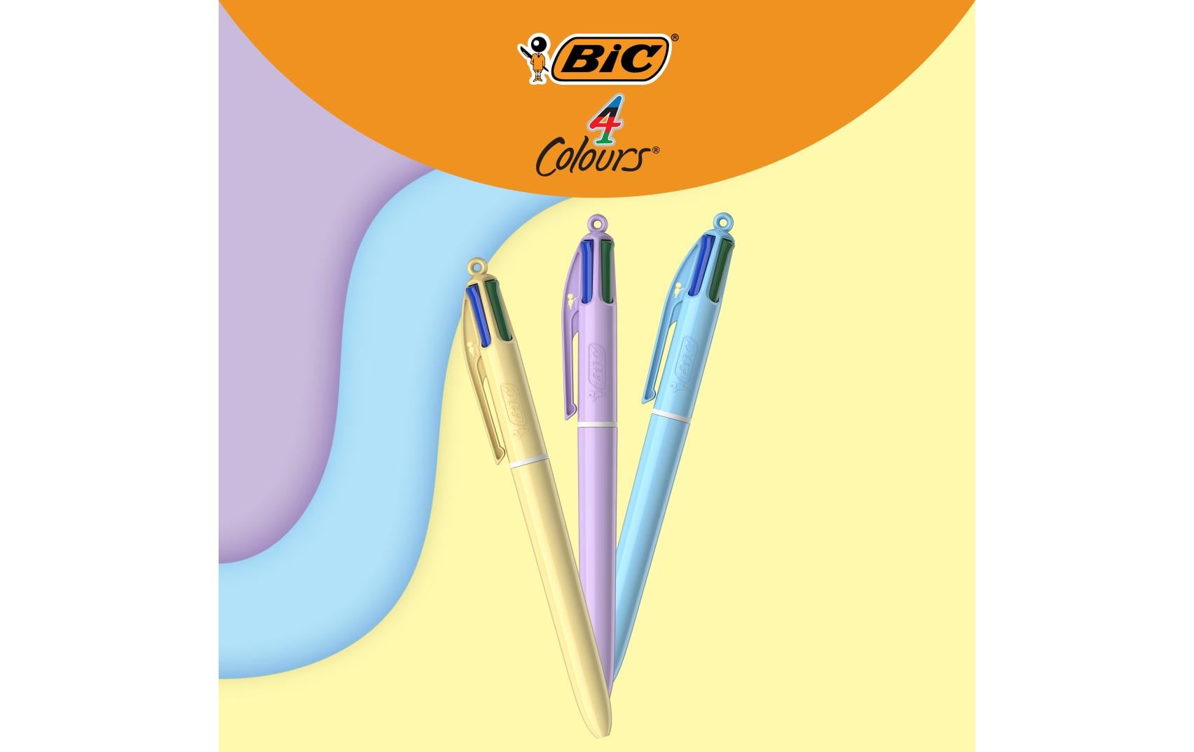 BIC 4 Colours Pastel Multifunktions-Kugelschreiber – 4 Farben, Spitze 0,4 mm, nachfüllbar, 3er Pack