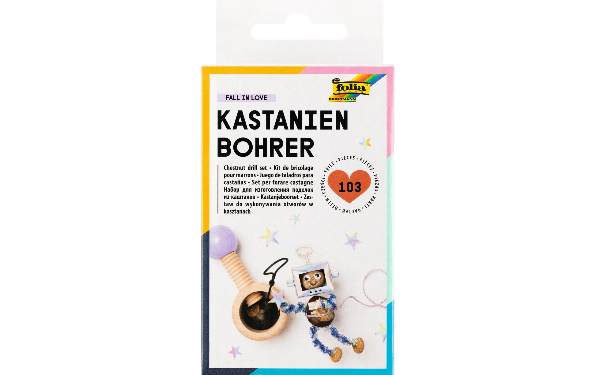 Folia Bastelset Kastanienbohrer – 2 Handbohrer (2 und 3 mm), 100 Zahnstocher – 140 × 70 × 75 mm