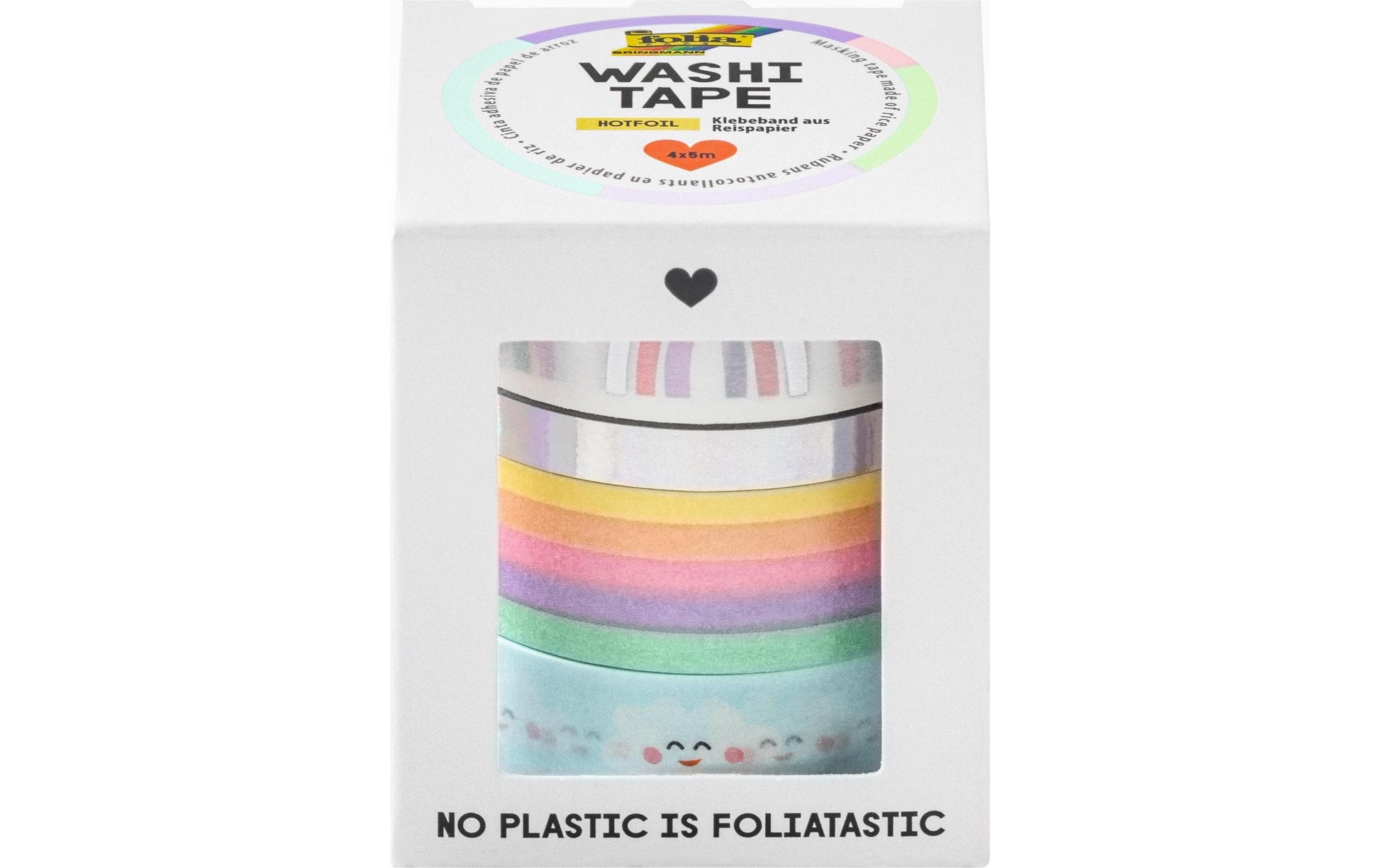 Folia Washi-Tape-Set mit Heissfolienveredelung – sortiert – 5 mm × 5 m, 3 × 15 mm × 5 m – 4 Rollen