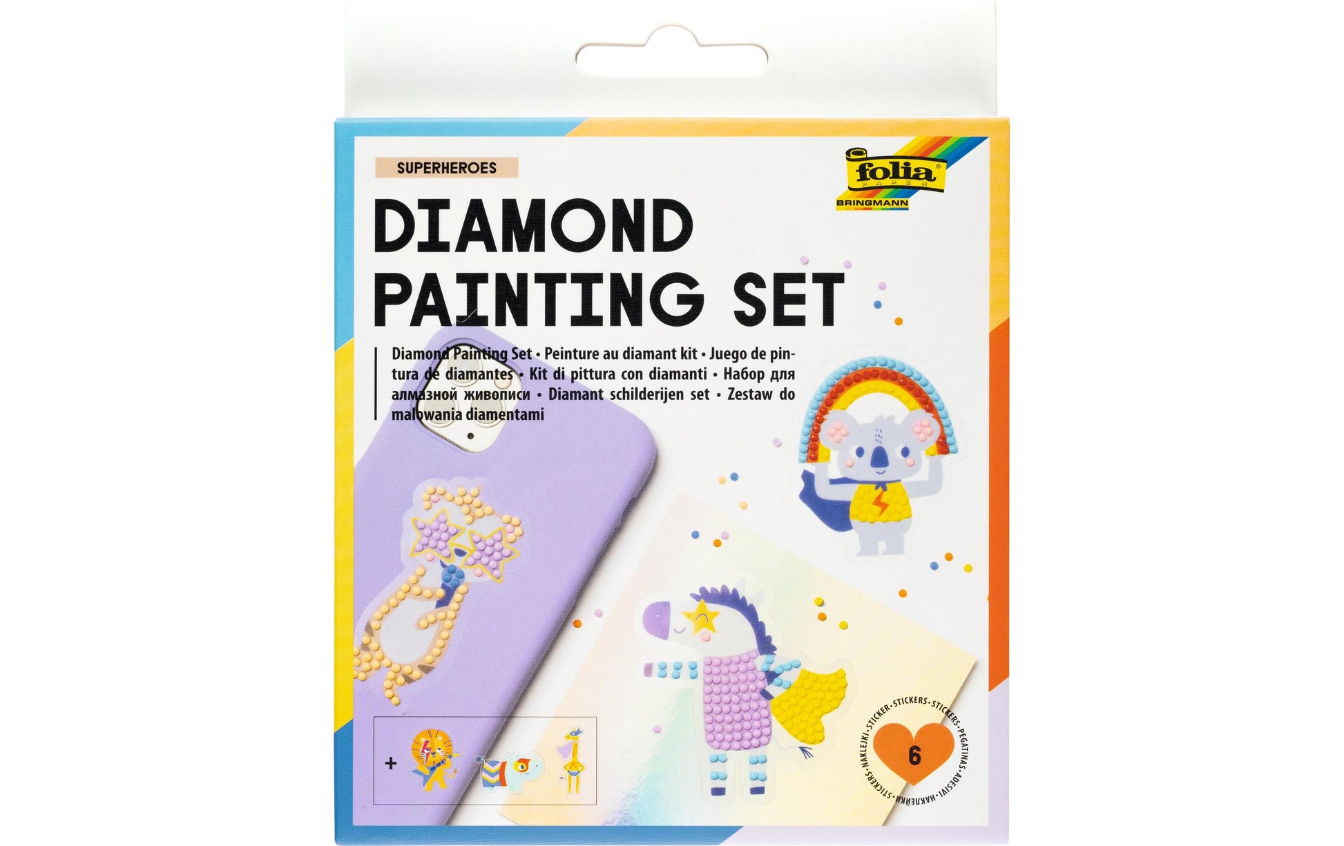 Folia Diamantbild-Set Superheroes – 6 Motiv-Sticker – 50 × 100 mm
