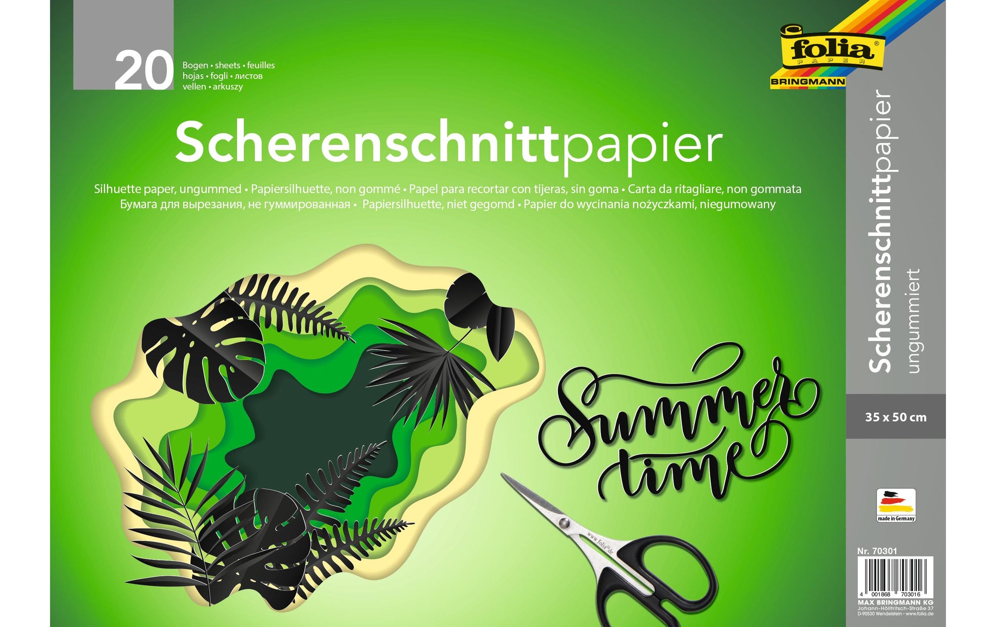 Folia Scherenschnittpapier – 350 × 500 mm – 80 g/m² – Schwarz – 20 Blatt