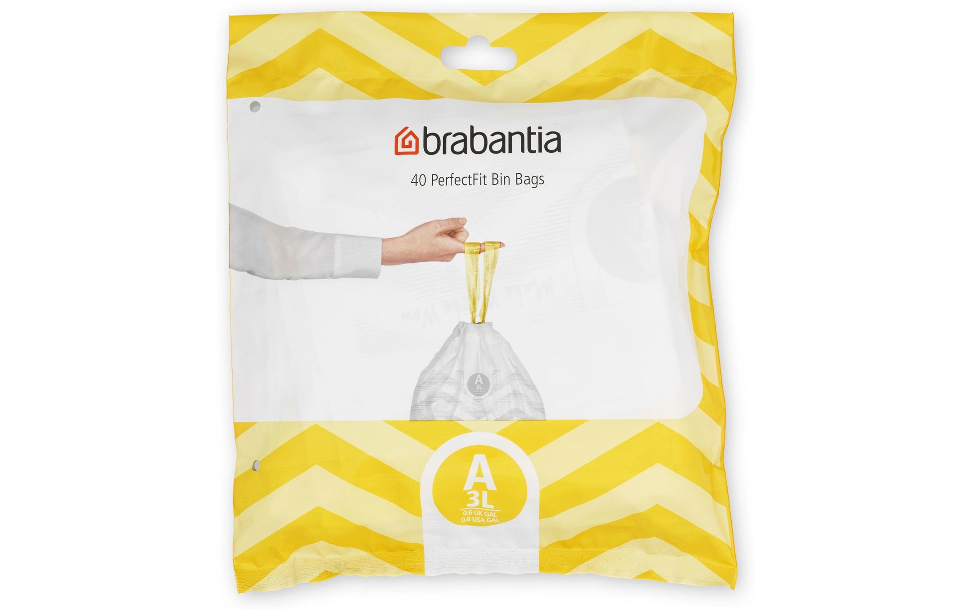 Brabantia Kehrichtsack für PerfectFit A – 5 l, mit Zugband, PE, weiss, 270 × 290 mm, 40 Stk