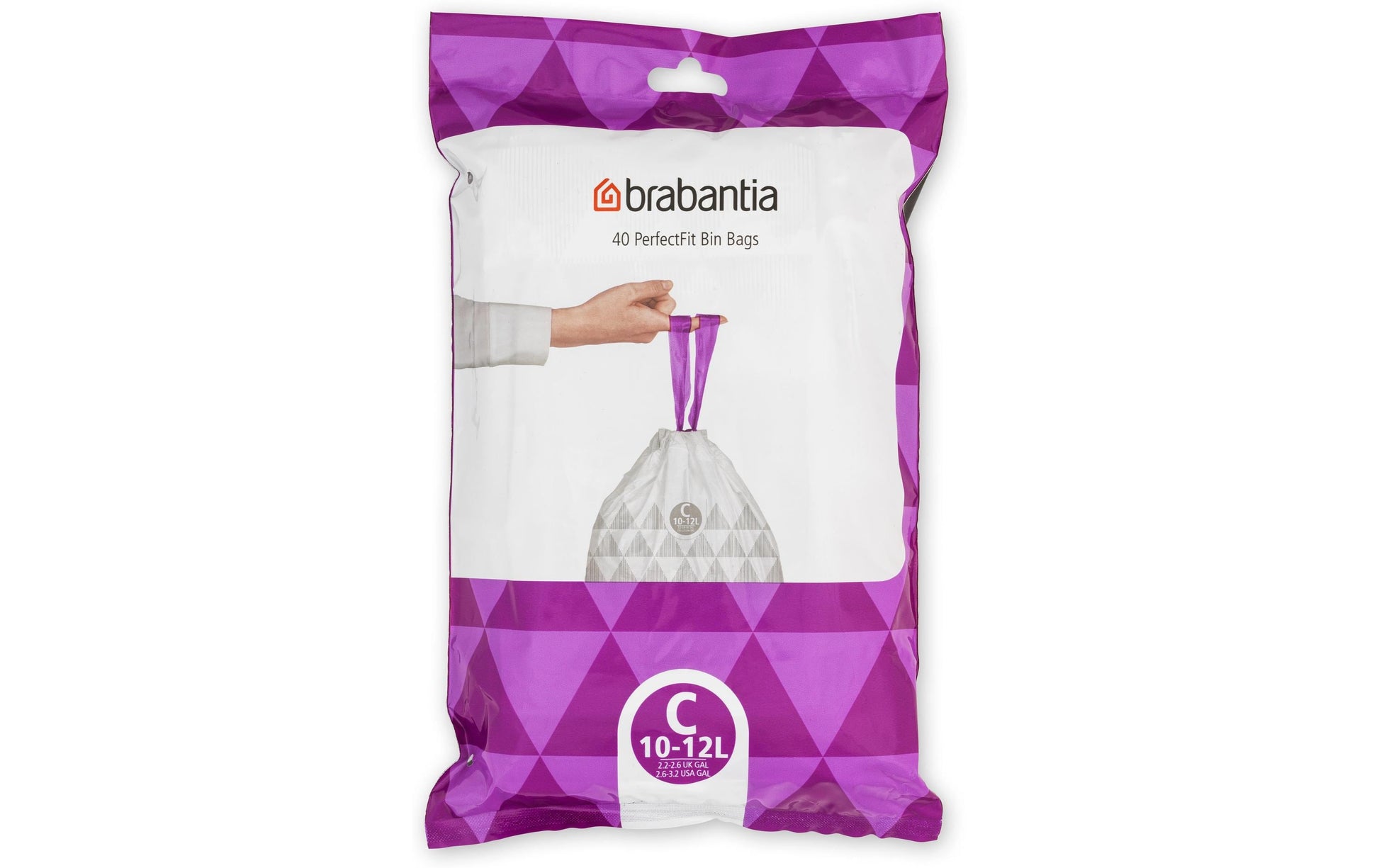Brabantia Kehrichtsack PerfectFit C – 12 l, mit Zugband, PE, weiss, 385 × 10 mm, 40 Stk