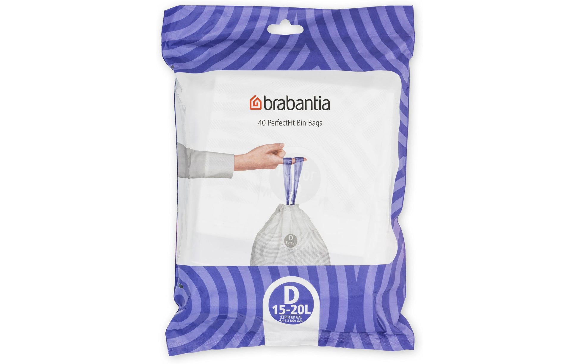 Brabantia Kehrichtsack für PerfectFit D – 20 l, mit Zugband, PE, weiss, 435 × 545 mm, 40 Stk