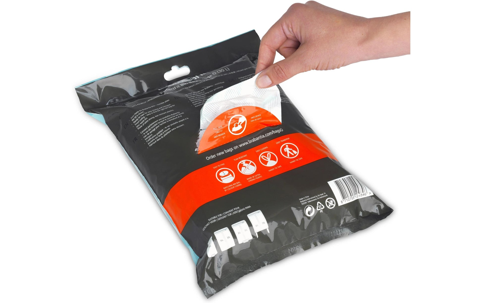 Brabantia Kehrichtsack – für PerfectFit O, 30 l, mit Zugband, PE, weiss, 440 × 760 mm, 40 Stk