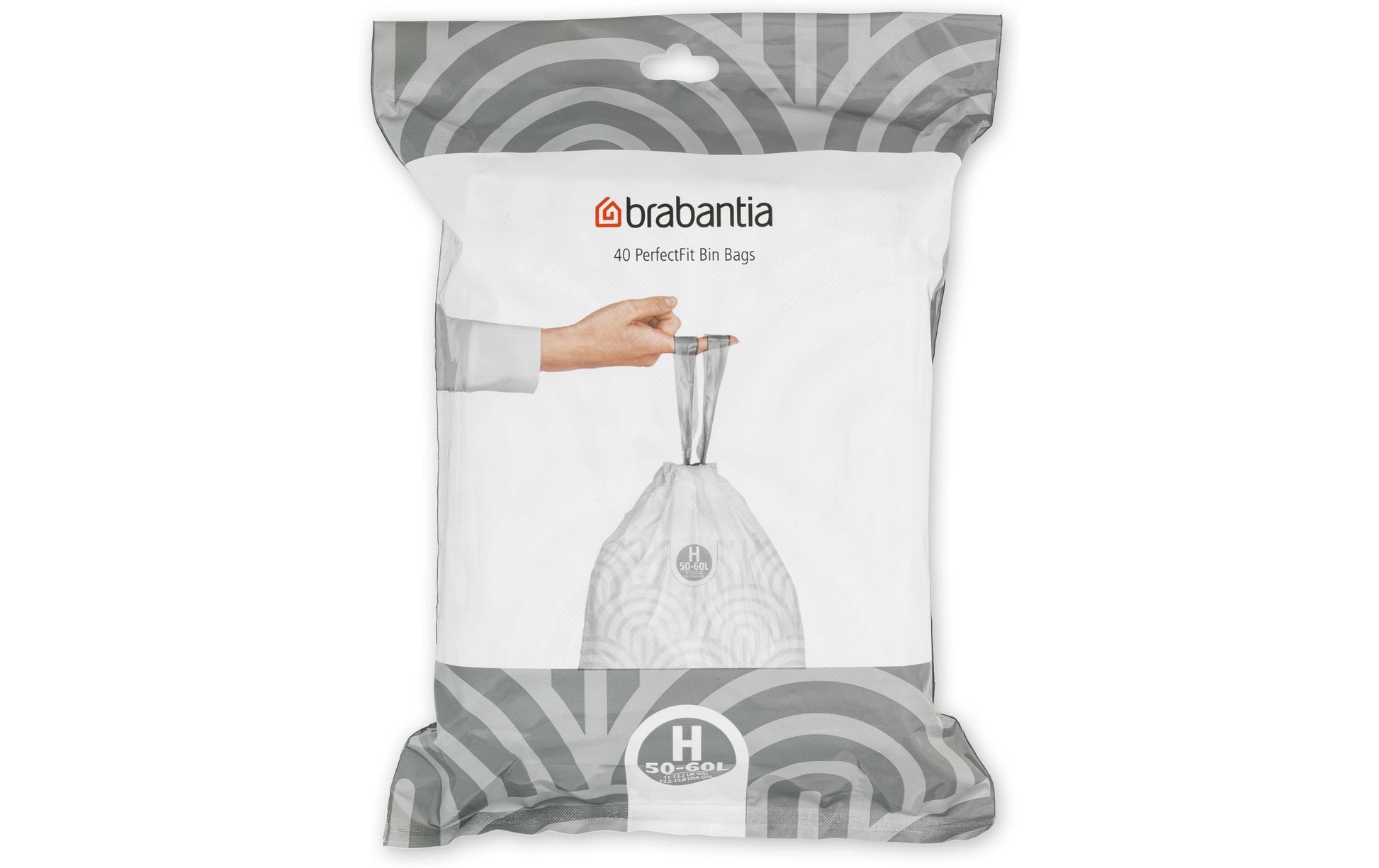 Brabantia Kehrichtsack für PerfectFit H – 60 l, mit Zugband, PE, weiss, 40 Stk