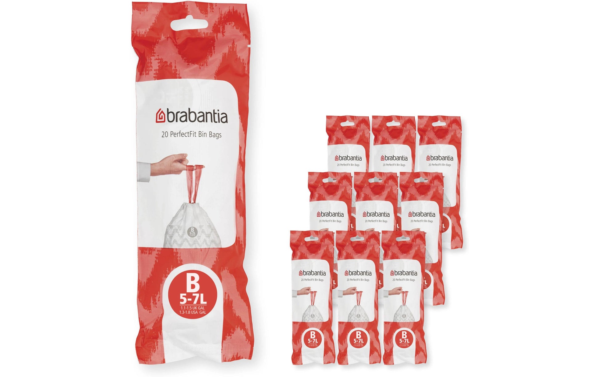 Brabantia Kehrichtsack PerfectFit B – 5 l, mit Zugband, PE, weiss, 330 × 340 mm, 20 Stk