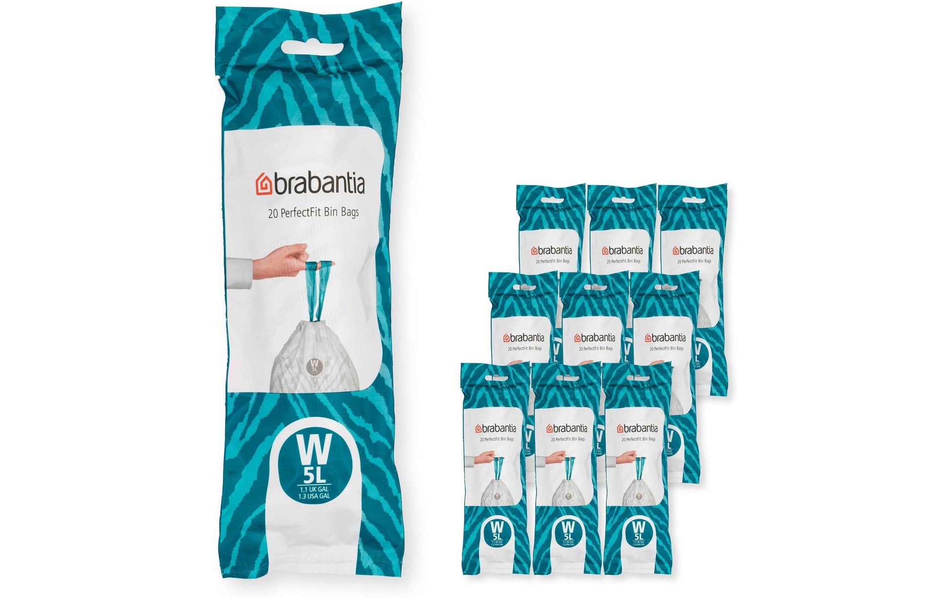 Brabantia Kehrichtsack PerfectFit W – 5 l, mit Zugband, PE, weiss, 295 × 340 mm, 20 Stk