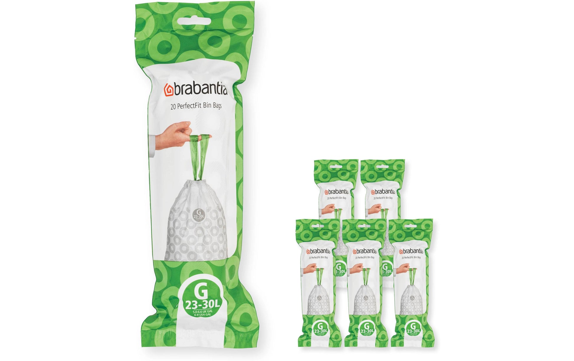 Brabantia Kehrichtsack PerfectFit G – 30 l, mit Zugband, PE, weiss, 417 × 760 mm, 20 Stk