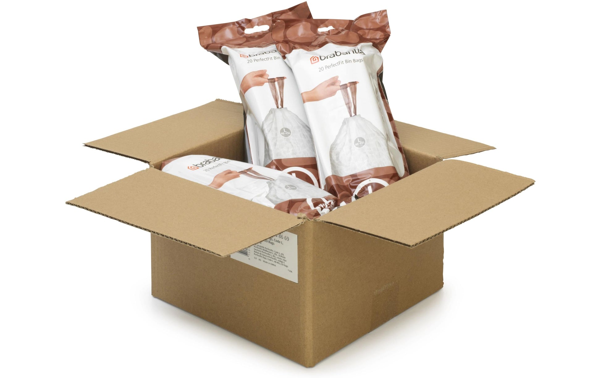 Brabantia Kehrichtsack für PerfectFit L – 45 l, mit Zugband, PE, weiss, 534 × 820 mm, 20 Stk