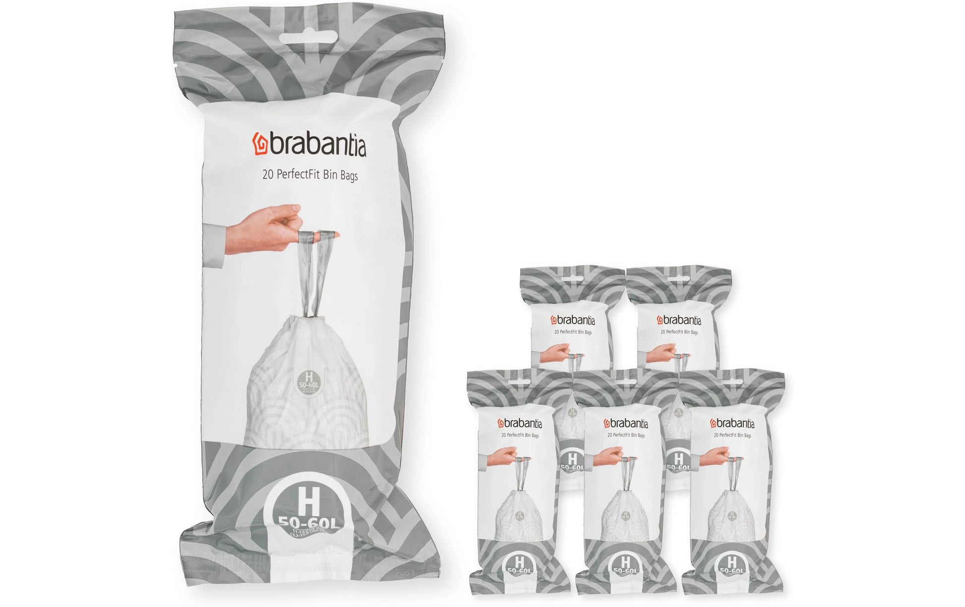 Brabantia Kehrichtsack für PerfectFit H – 60 l, mit Zugband, PE, weiss, 600 × 820 mm, 20 Stk