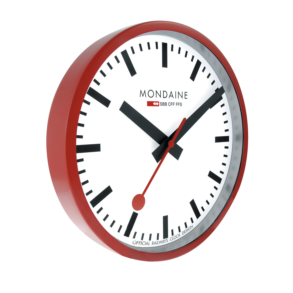 Mondaine Wanduhr A990.11SB – Ø 25 cm, rot/weiß, Aluminium, lautlos