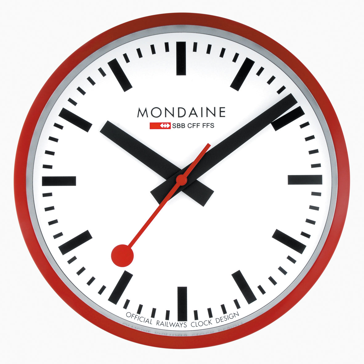 Mondaine Wanduhr – Ø 25 cm, rot, Glas, lautlos