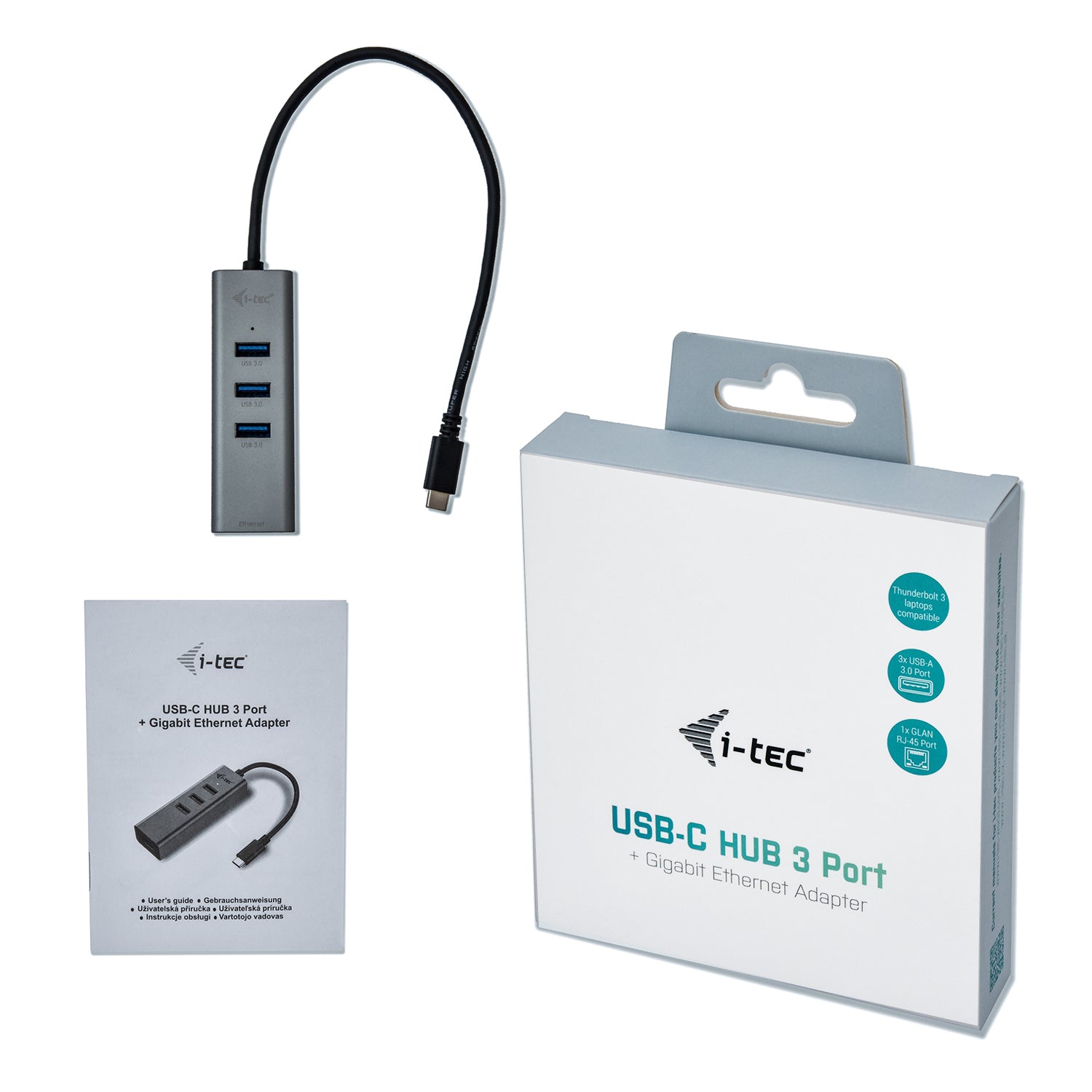 i-tec USB-Hub – USB-C, 3× USB-A, GbE, für Windows/Mac/Linux
