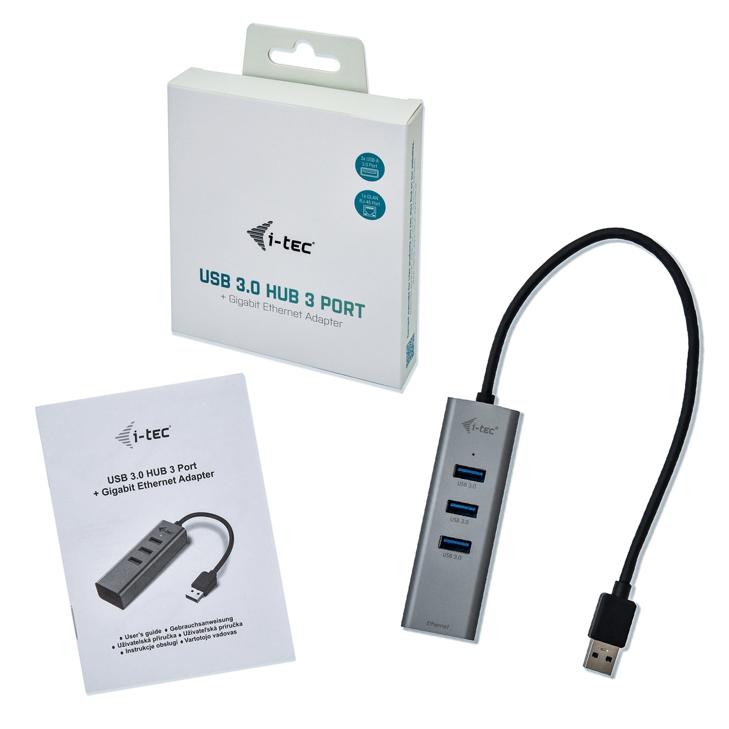 i-tec USB-Hub – 3× USB-A, GbE, für Windows/Linux