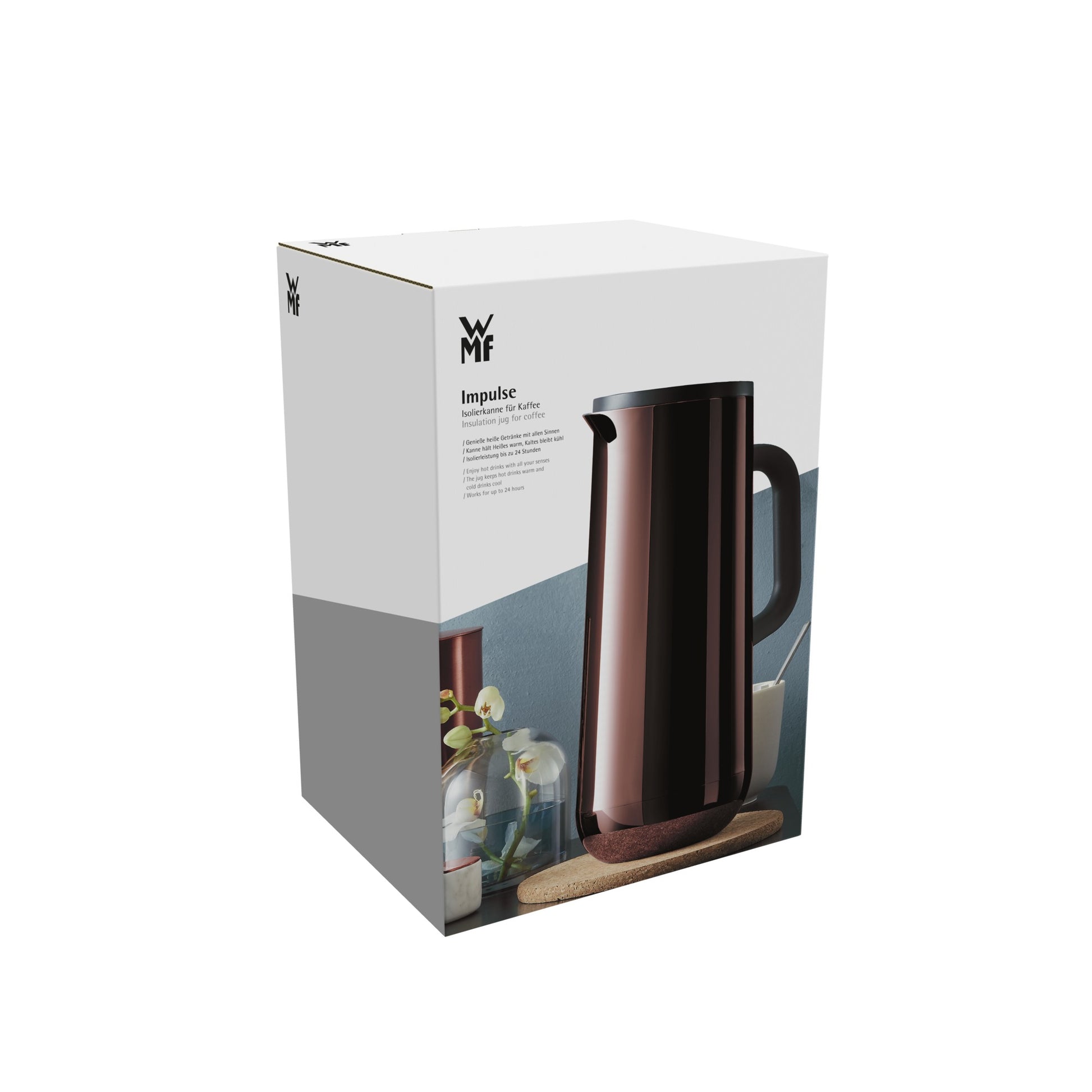 WMF Impulse 0690676600 Thermoskanne – 1 l, Edelstahl, Braun, Isoliert, Deckel