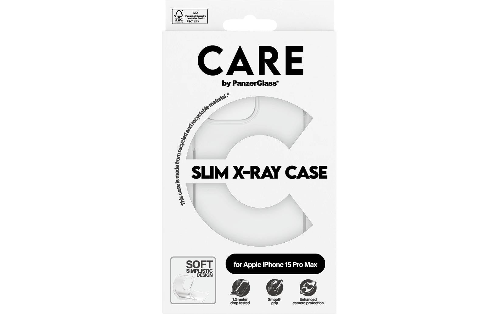 PanzerGlass CARE Backcover – für Apple iPhone 15 Pro Max, bis 1,2 m sturzsicher, Transparent, X-Ray