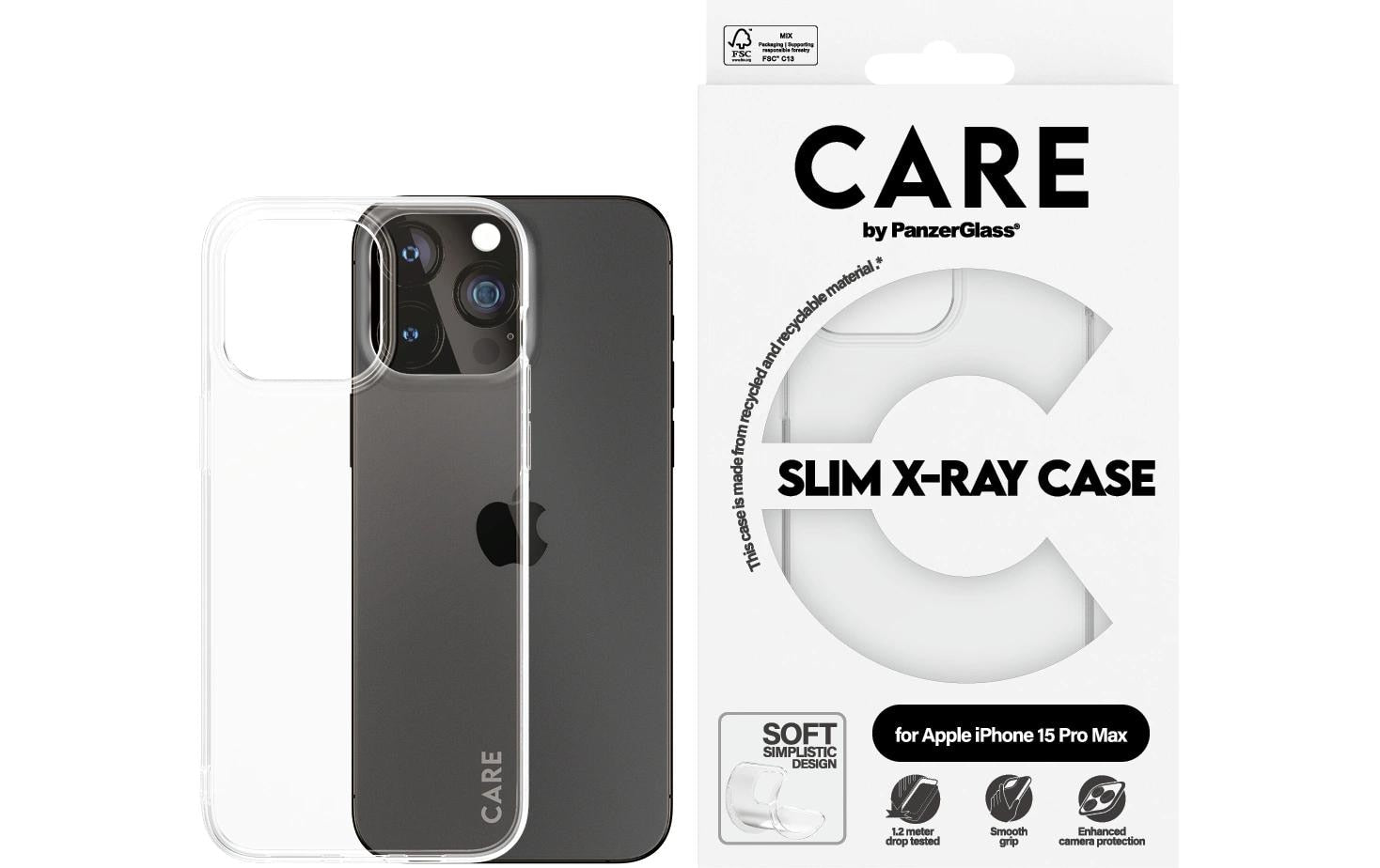 PanzerGlass CARE Backcover – für Apple iPhone 15 Pro Max, bis 1,2 m sturzsicher, Transparent, X-Ray