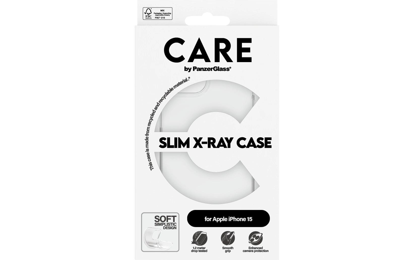 PanzerGlass CARE Backcover – für Apple iPhone 15, Recycling-Kunststoff, transparent, bis 1,2 m sturzsicher
