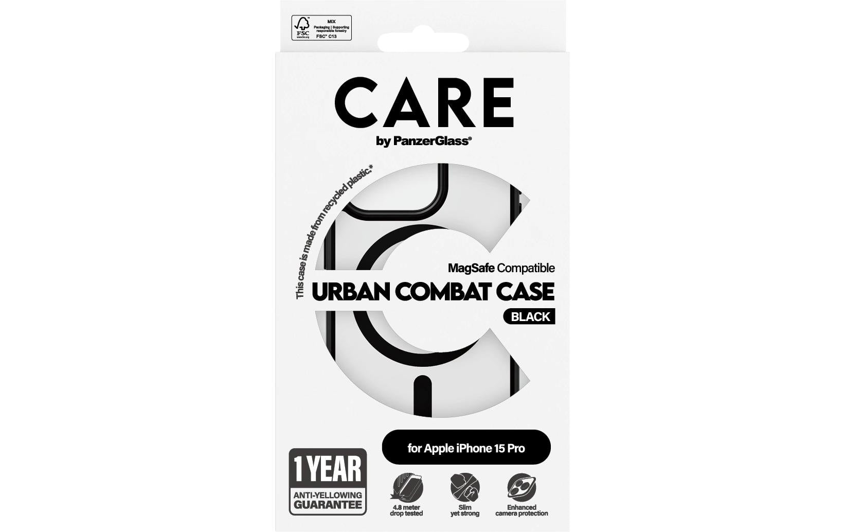 PanzerGlass CARE Flagship Backcover – für Apple iPhone 15 Pro, Schwarz, bis 4,8 m sturzsicher