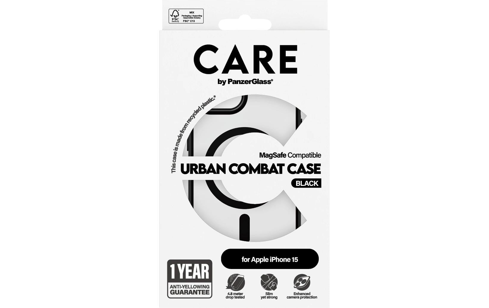 PanzerGlass CARE Flagship Backcover – für Apple iPhone 15, MagSafe, Kunststoff, schwarz, bis 4,8 m sturzsicher