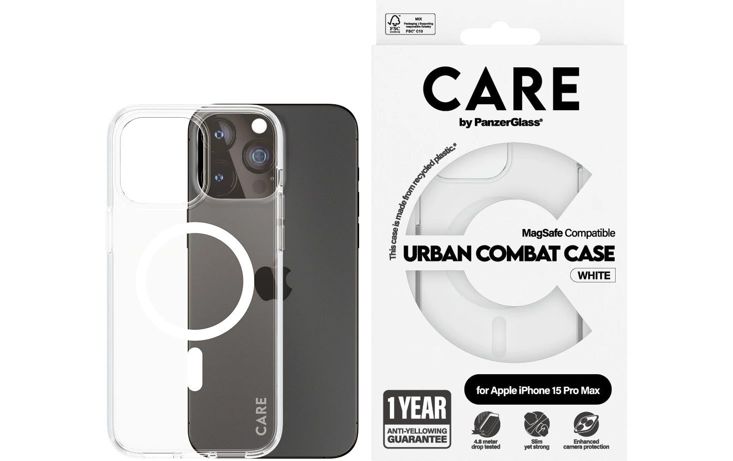 PanzerGlass CARE Flagship Backcover – für Apple iPhone 15 Pro Max, Transparent, bis 4,8 m Sturzsicher