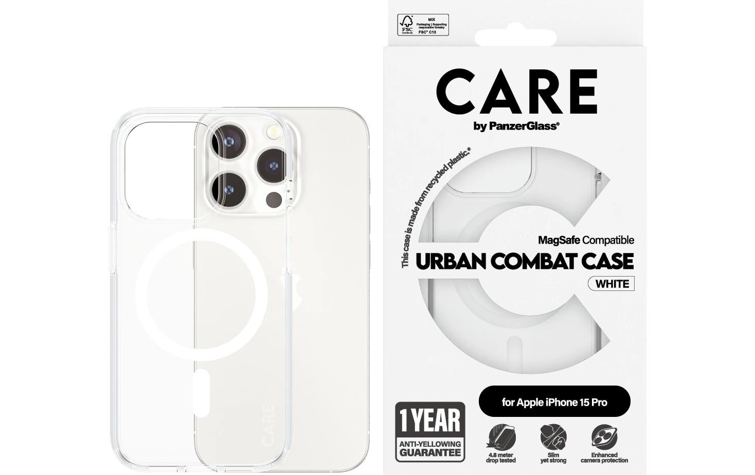 PanzerGlass CARE – Backcover – für Apple iPhone 15 Pro, Transparent, bis 4,8 m Sturzschutz