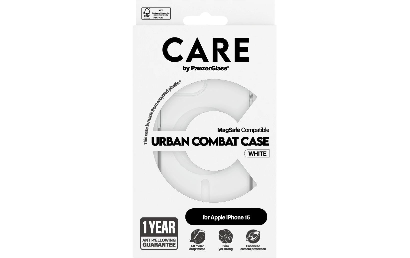 PanzerGlass CARE Flagship Backcover – für Apple iPhone 15, Recycling-Kunststoff, weiss, bis 4,8 m sturzsicher