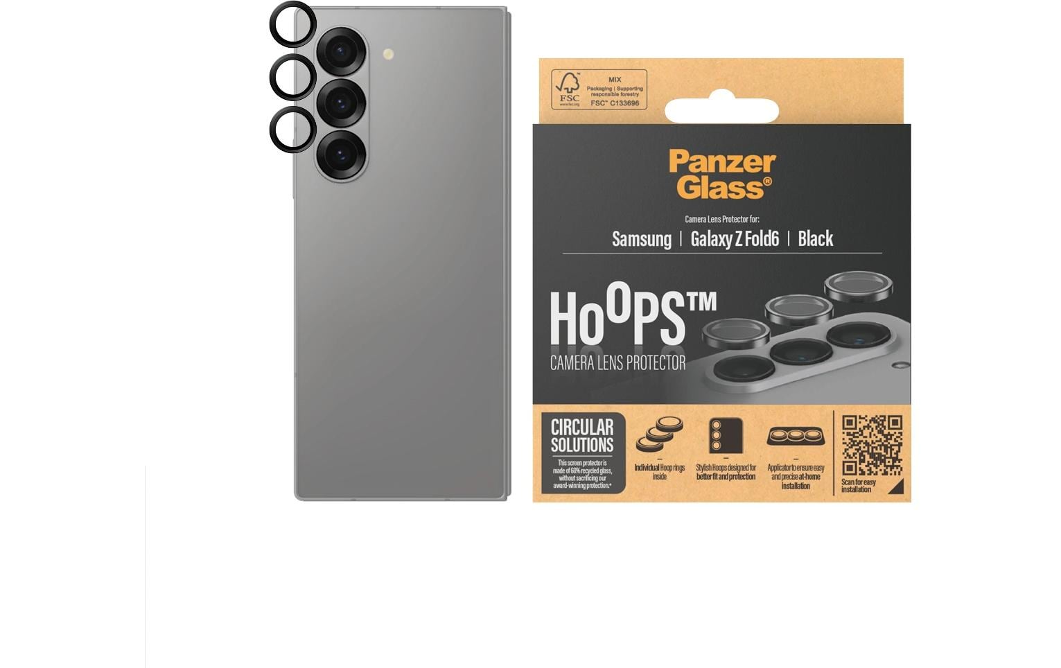 PanzerGlass Hoops – Kameraschutz – Kratz- und schockresistent – für Samsung Galaxy Z Fold6 – Schwarz