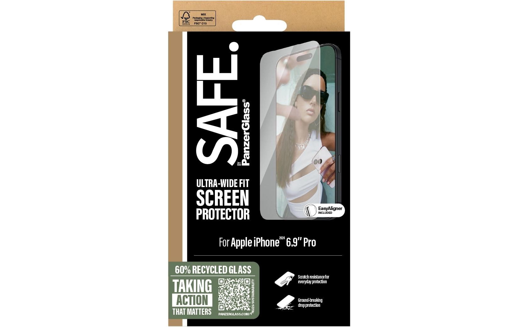 PanzerGlass Displayschutz (Panzerglas), Ultra-Wide Fit – für iPhone 16 Pro Max – mit Applikator
