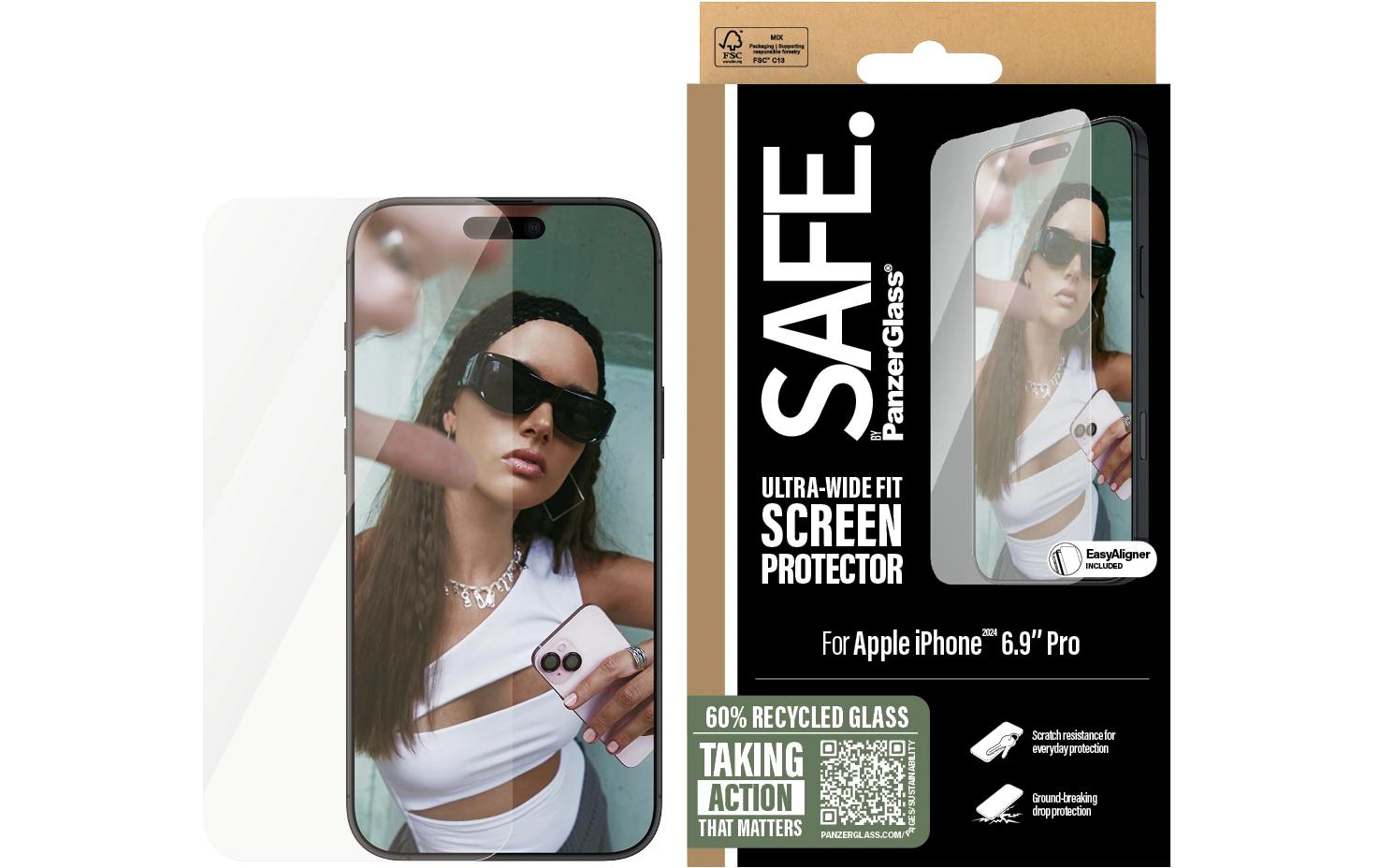 PanzerGlass Displayschutz (Panzerglas), Ultra-Wide Fit – für iPhone 16 Pro Max – mit Applikator