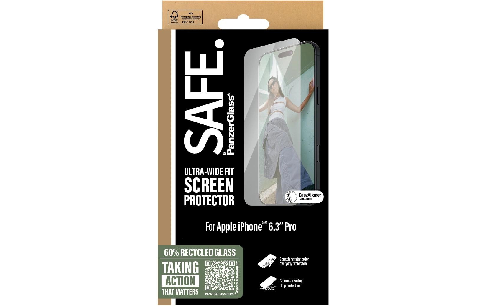 PanzerGlass SAFE. – Displayschutz (Panzerglas), Ultra-Wide Fit – für iPhone 16 Pro – mit Applikator