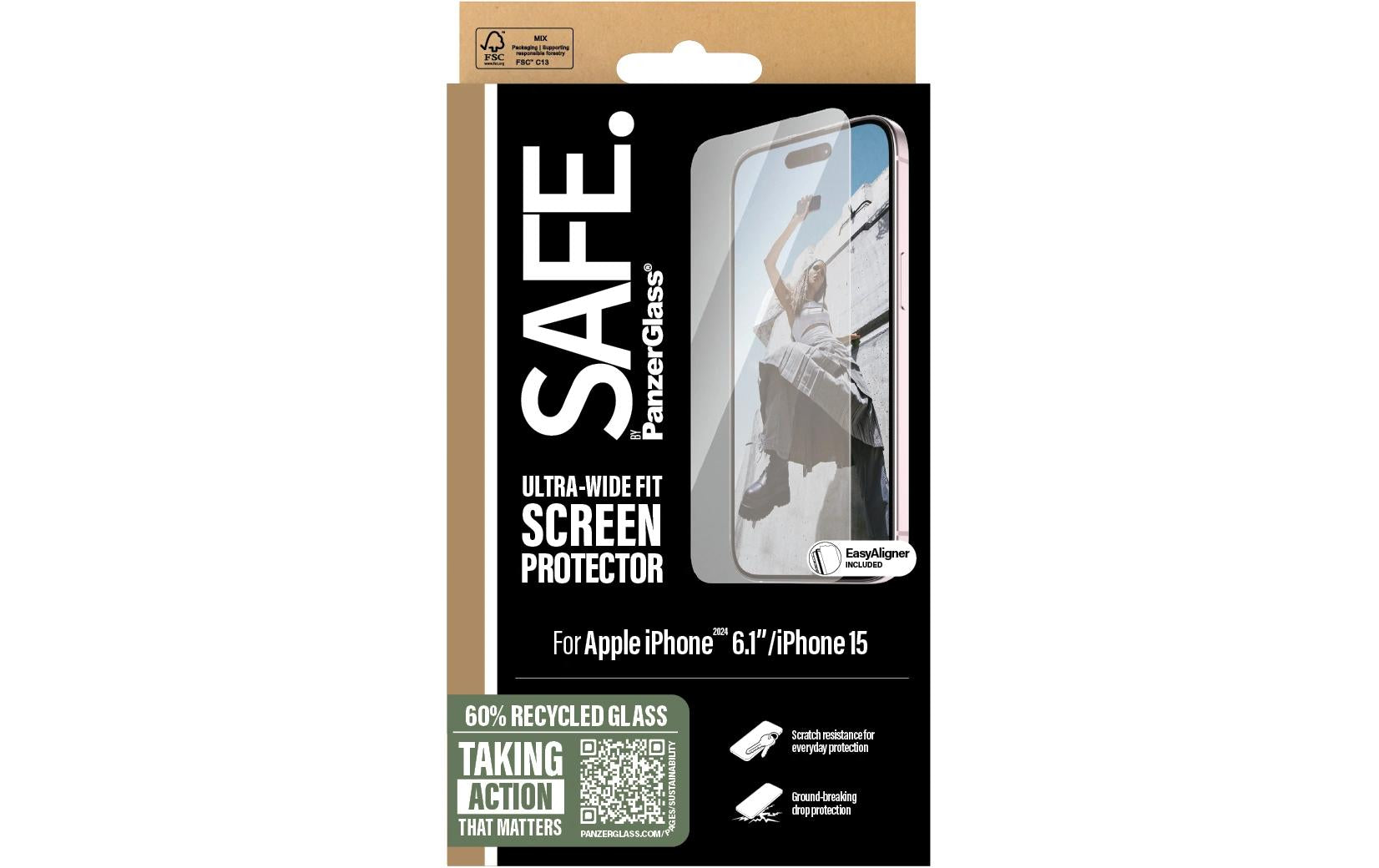PanzerGlass SAFE. – Displayschutz (Panzerglas), Ultra-Wide Fit – für iPhone 16/15 – mit Applikator
