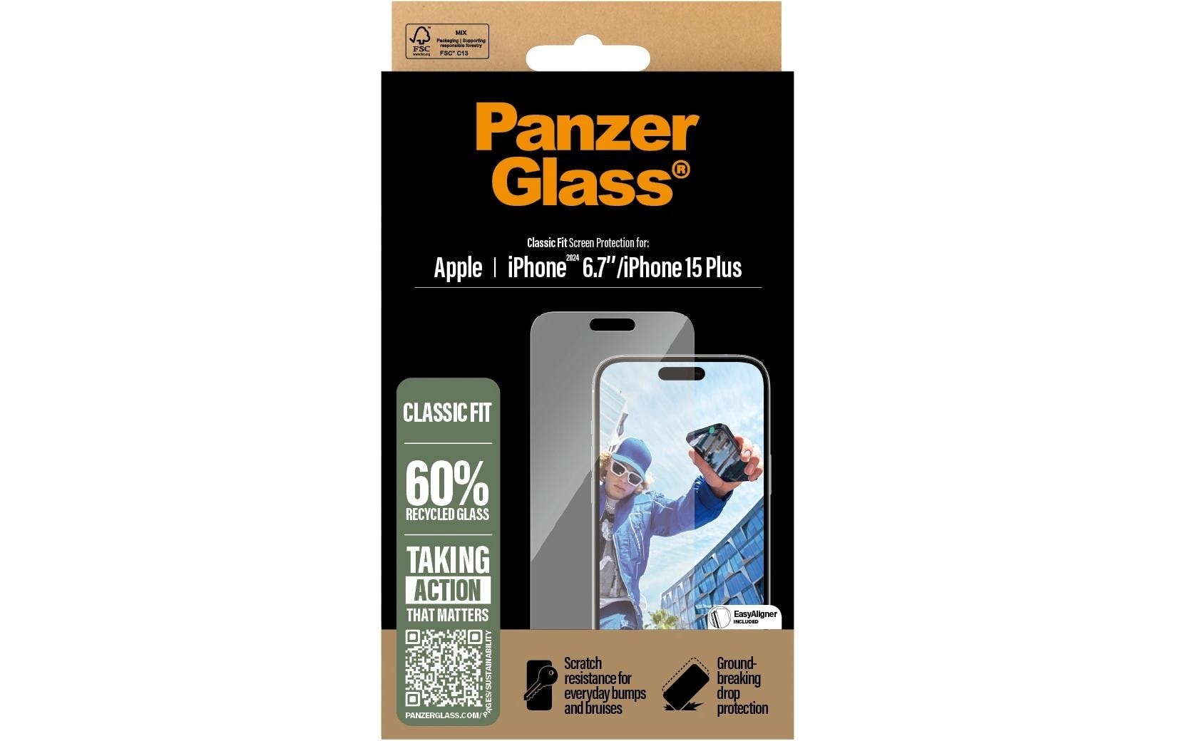 PanzerGlass Displayschutz (Panzerglas) – für iPhone 16 Plus – mit Applikator