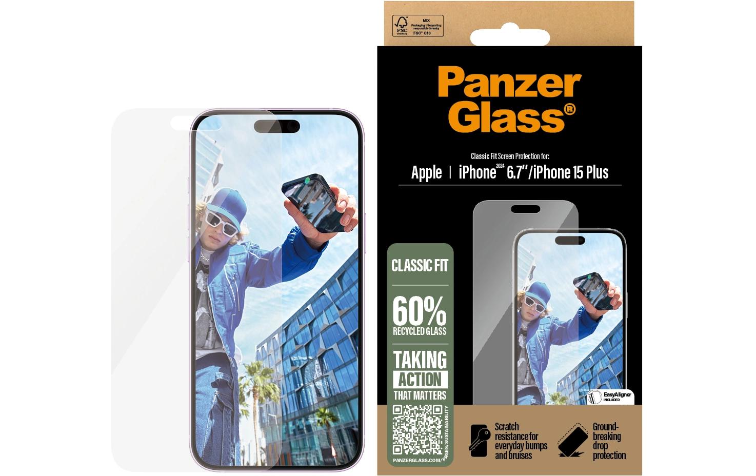 PanzerGlass Displayschutz (Panzerglas) – für iPhone 16 Plus – mit Applikator