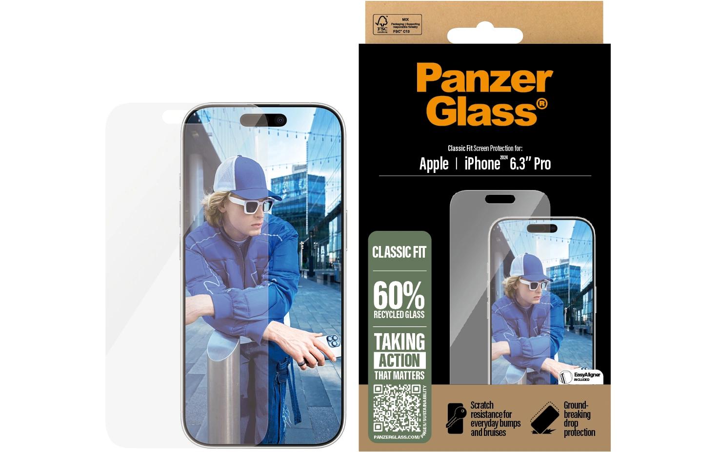 PanzerGlass Displayschutz (Panzerglas), Anti-Fingerprint – für iPhone 16 Pro – mit Applikator