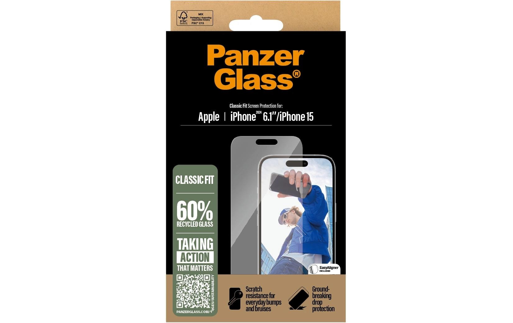 PanzerGlass Displayschutzglas – für Apple iPhone 16 – Case-Friendly, kratzresistent, Anti-Fingerprint, Hartglas