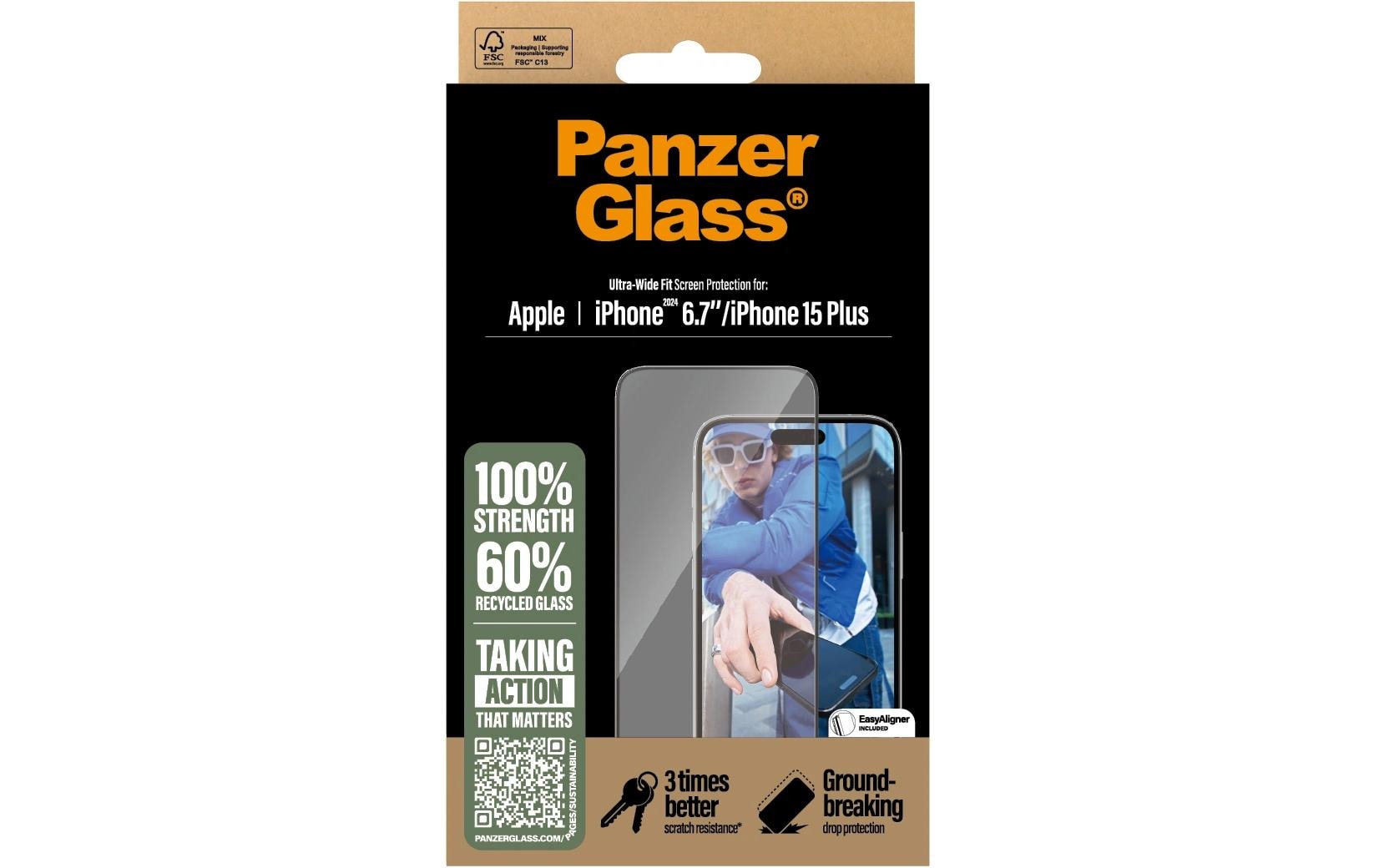 PanzerGlass Displayschutzglas – für Apple iPhone 16 Plus/15 Plus – Ultra-Wide Fit, Hartglas, Kratzresistent
