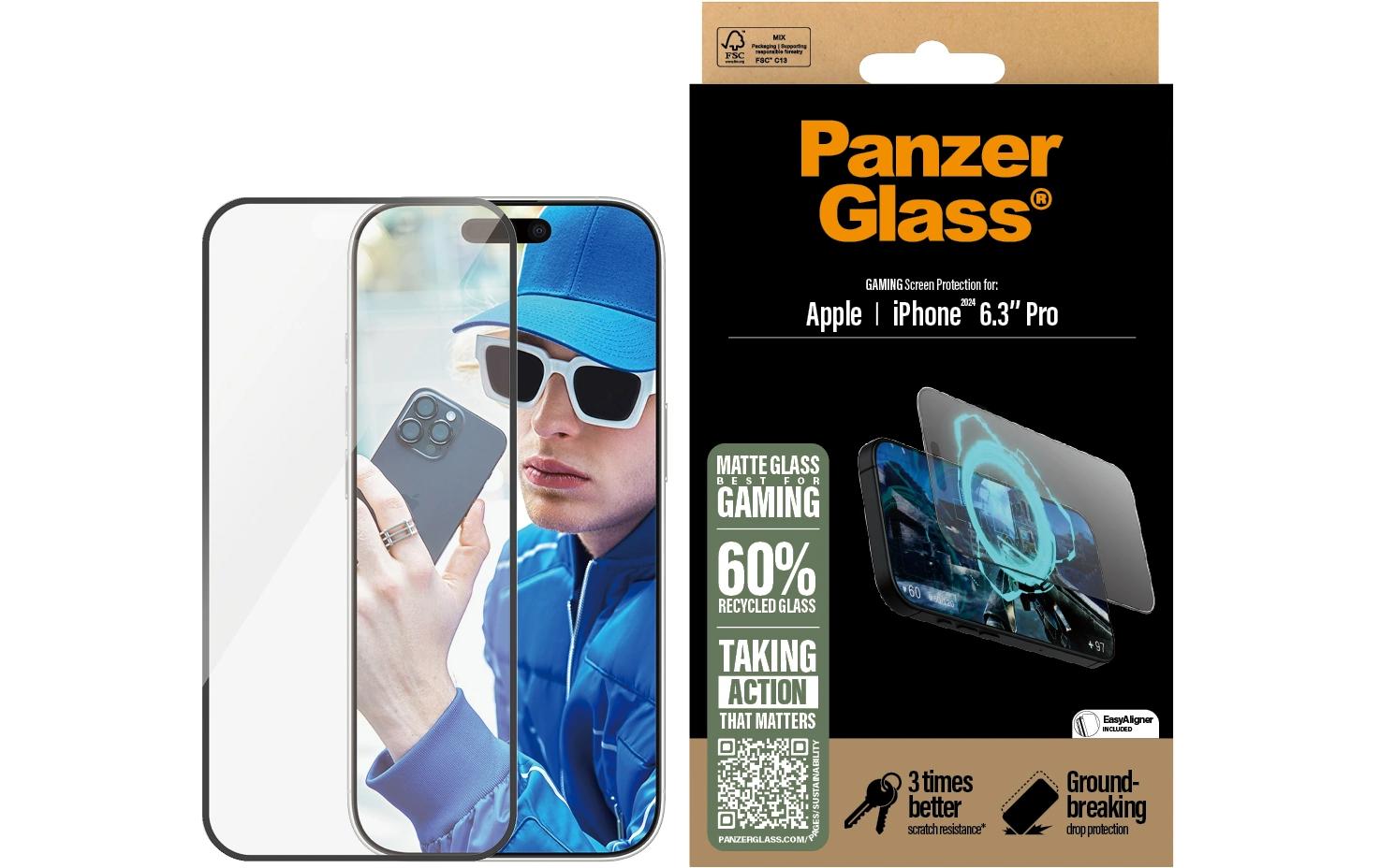PanzerGlass Displayschutz (Panzerglas), Ultra-Wide Fit – für iPhone 16 Pro – mit Applikator
