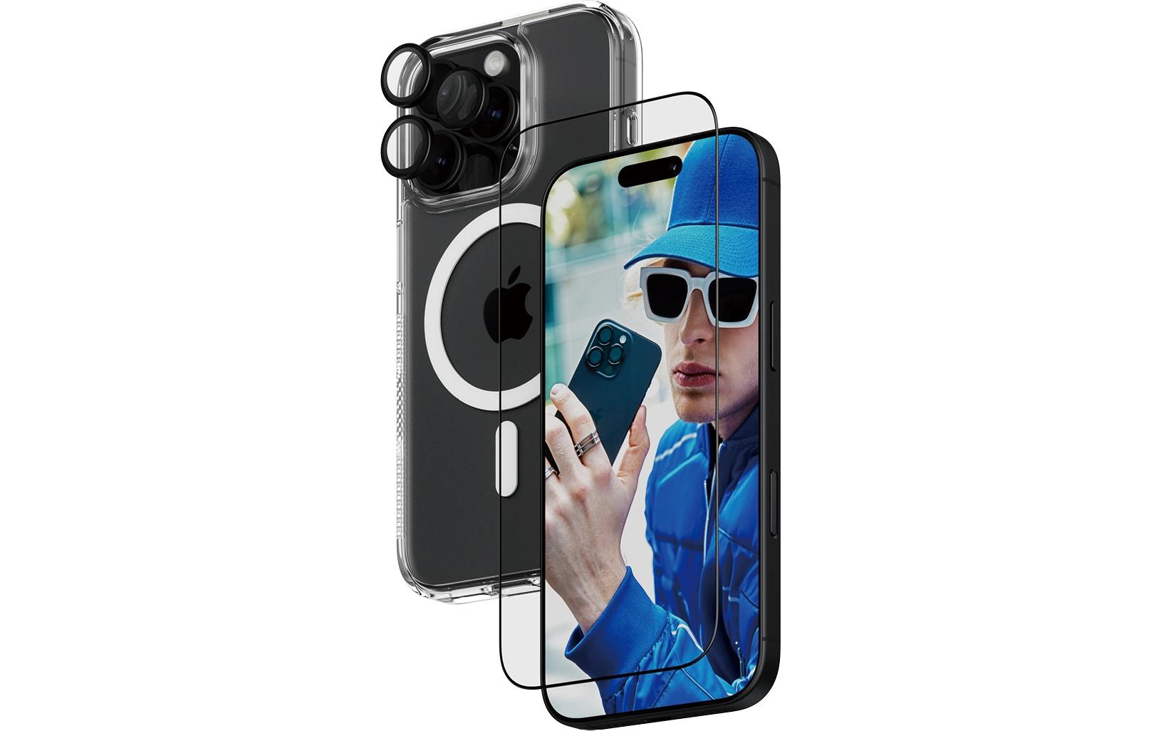 PanzerGlass 3-in-1 Starter-Set (Displayschutzglas, Hülle, Hoops) – für iPhone 16 Pro – Transparent