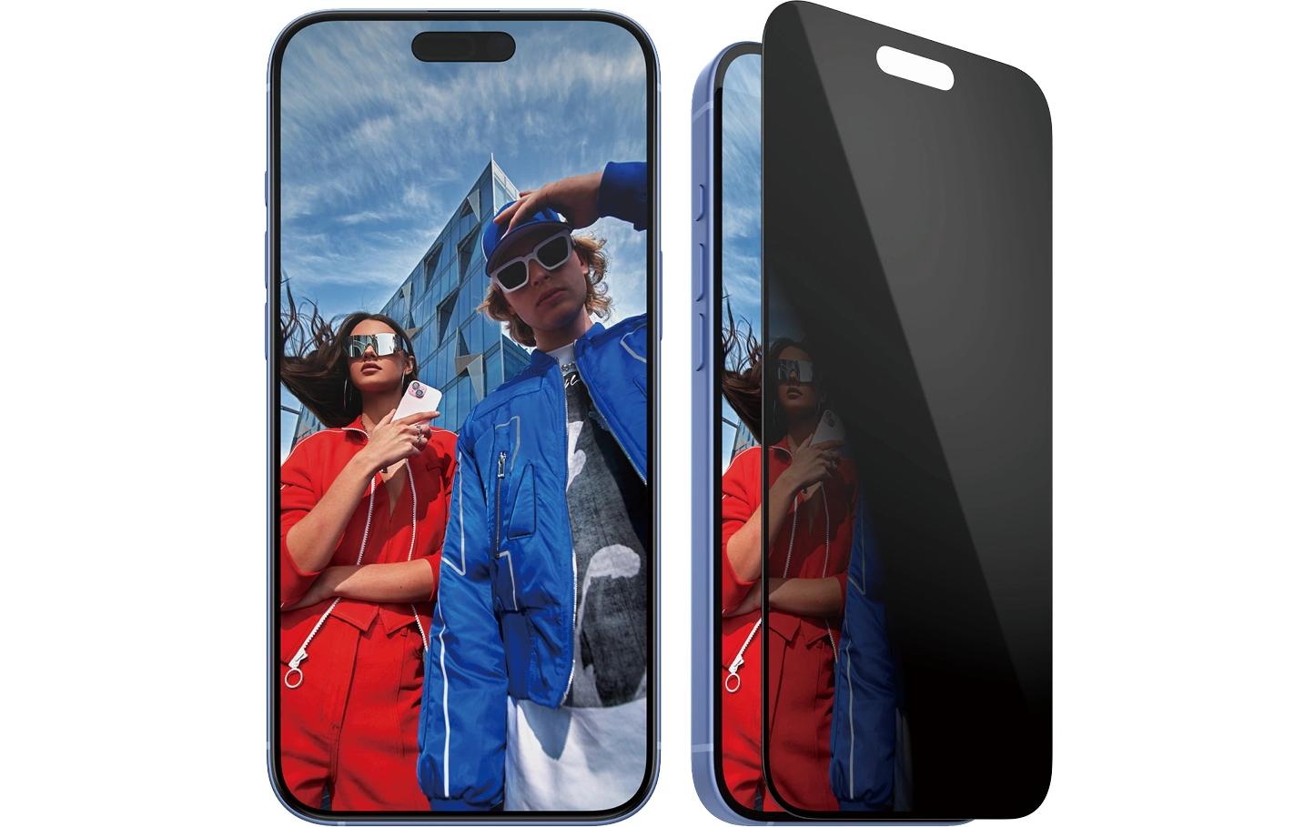 PanzerGlass Privacy-Filter (Panzerglas), Ultra-Weit Passform – für iPhone 16 Plus/15 Plus – mit Applikator