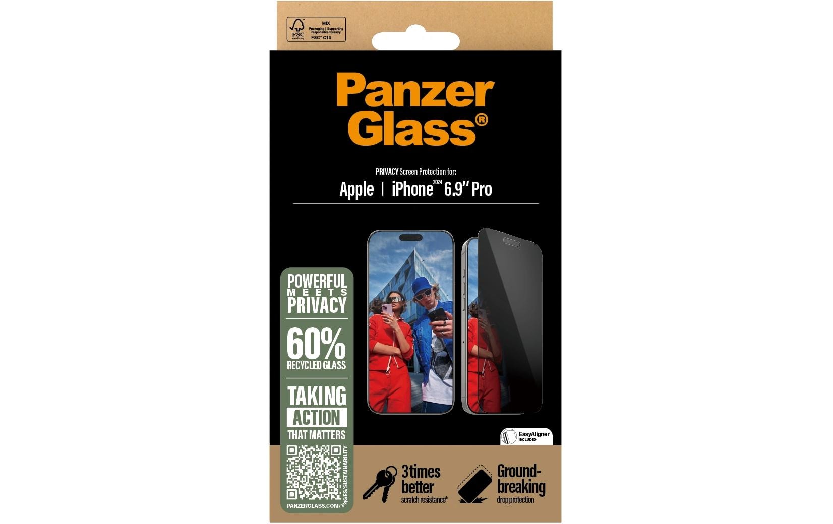 PanzerGlass Privacy-Filter (Panzerglas), Ultra-Weit Passform – für iPhone 16 Pro Max – mit Applikator