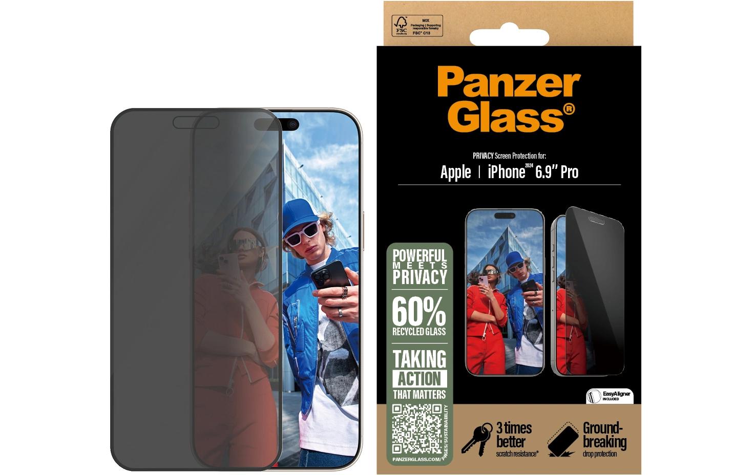 PanzerGlass Privacy-Filter (Panzerglas), Ultra-Weit Passform – für iPhone 16 Pro Max – mit Applikator