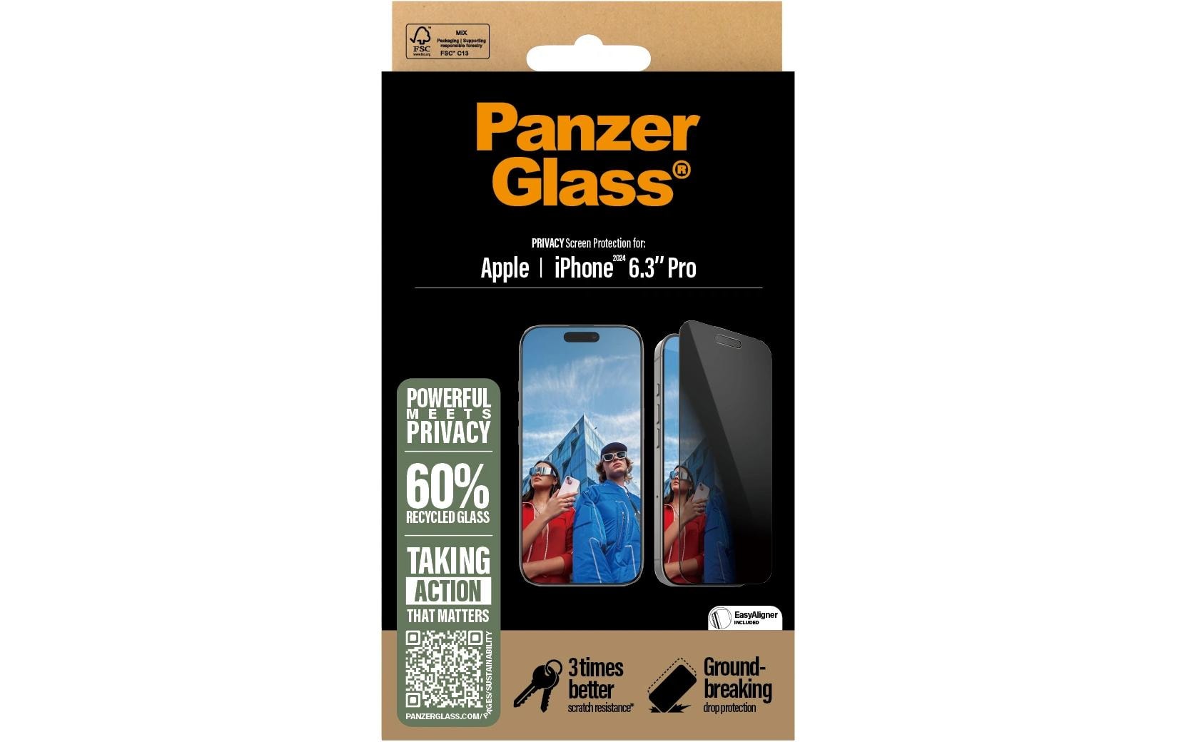 PanzerGlass Privacy-Filter (Panzerglas), Ultra-Wide Fit – für iPhone 16 Pro – mit Applikator