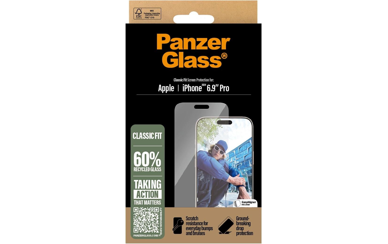 PanzerGlass Displayschutzglas – für Apple iPhone 16 Pro Max, kratzresistent, fettabweisend, Hartglas – 1er-Pack