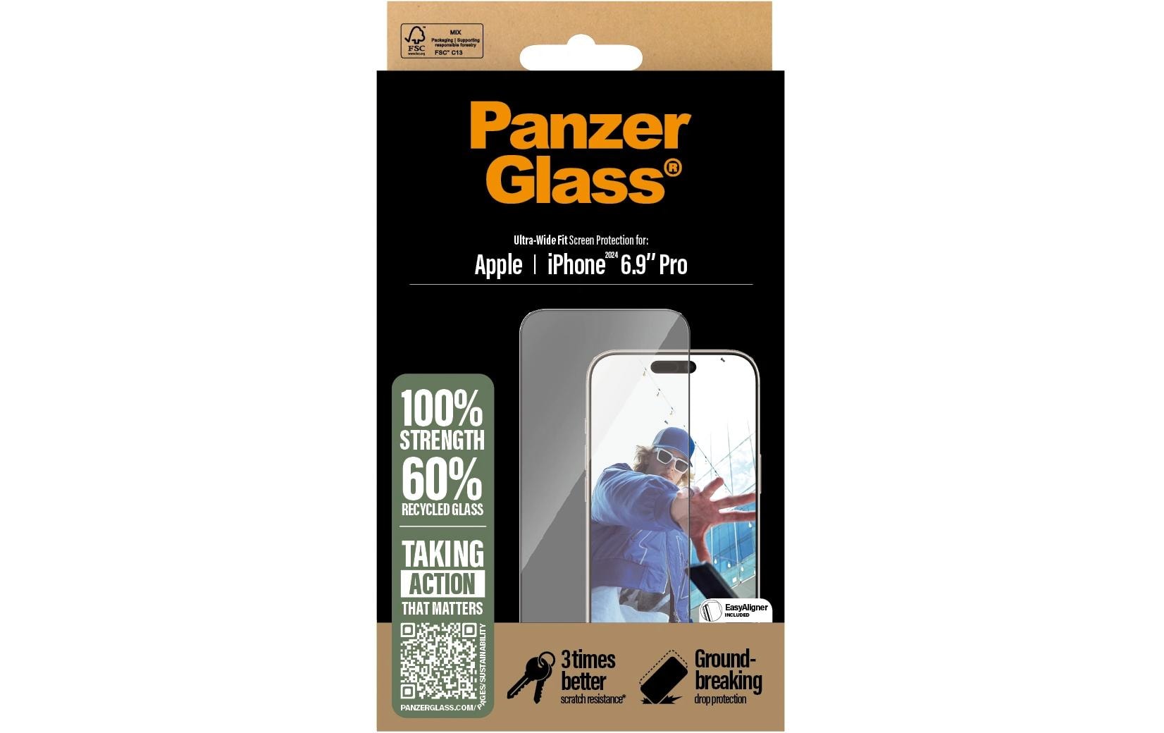 PanzerGlass Displayschutzglas Ultra-Wide Fit – für Apple iPhone 16 Pro Max, Nicht-reflektierend, Hartglas